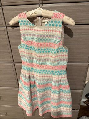Shoshanna womens’ Sleeveless Patterned Dress - Pink & Aqua on Cream